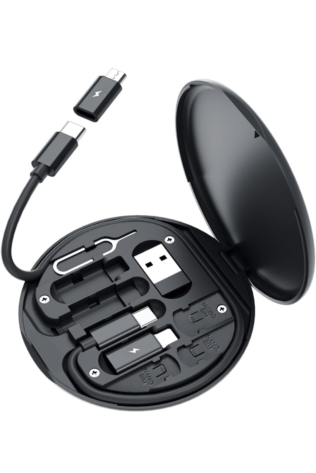 60W Multifunctional Fast Charging Data Cable Kit with Conversion Set – USB-A & USB-C to Micro/USB-C/i O S Connectors, Data Transfer, SIM Storage, SIM Eject Pin, Pocket Mirror & Phone Holder